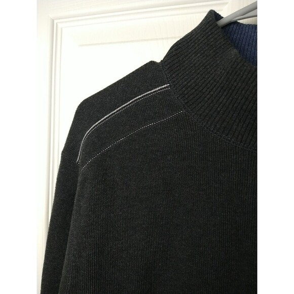 Tommy Bahama Men's Mock 1/4 Zip Grey White Stitched Pullover Sweater. Size XXL* - Picture 3 of 14